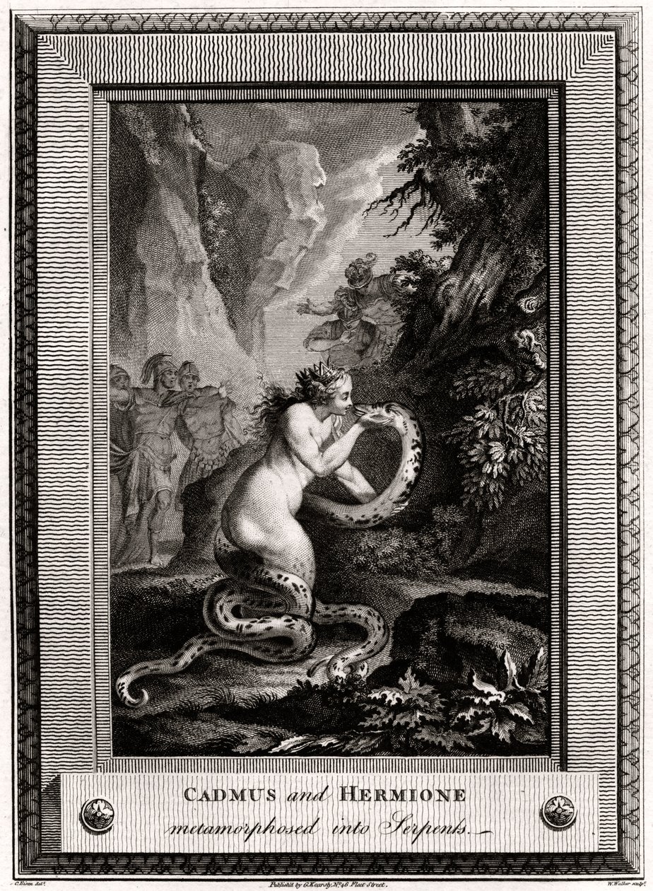 Cadmo y Hermione, metamorfoseados en serpientes, 1776 de W. Walker