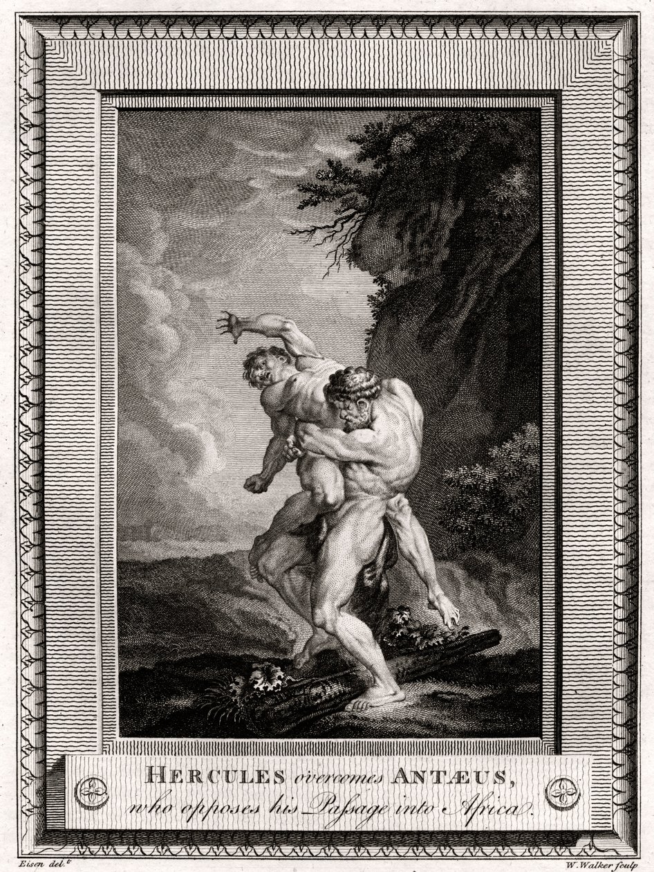 Hércules vence a Anteo, quien se opone a su paso hacia África, 1775 de W. Walker