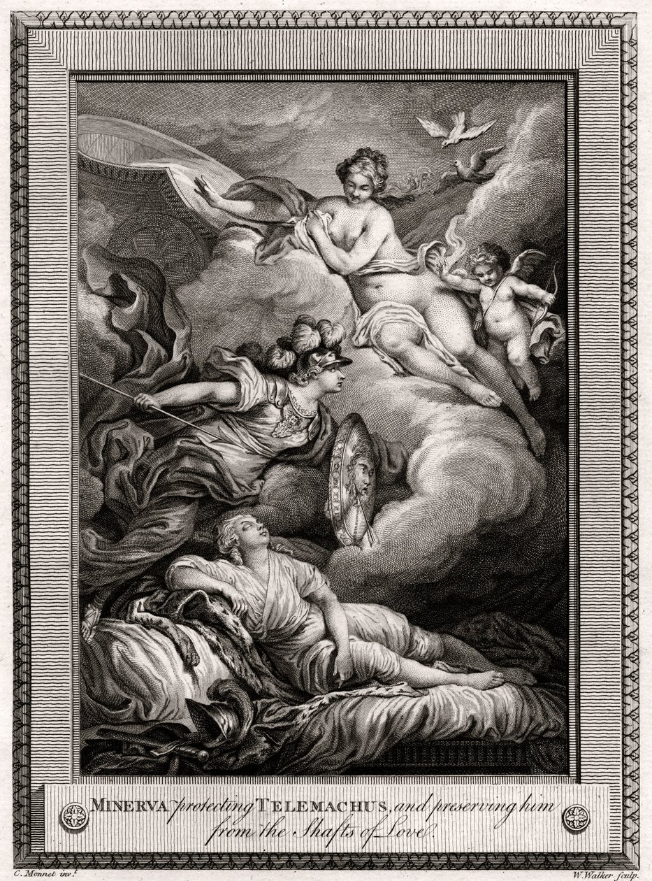 Minerva protegiendo a Telémaco y preservándolo de las flechas del amor, 1775 de W. Walker