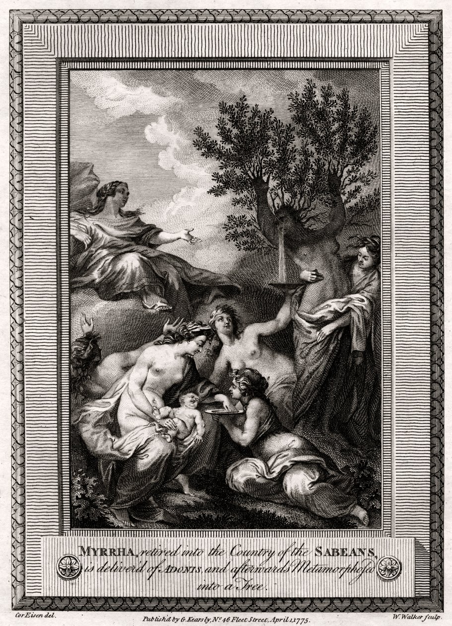 Myrrha, retirada al país de los sabeos, da a luz a Adonis, 1775 de W. Walker