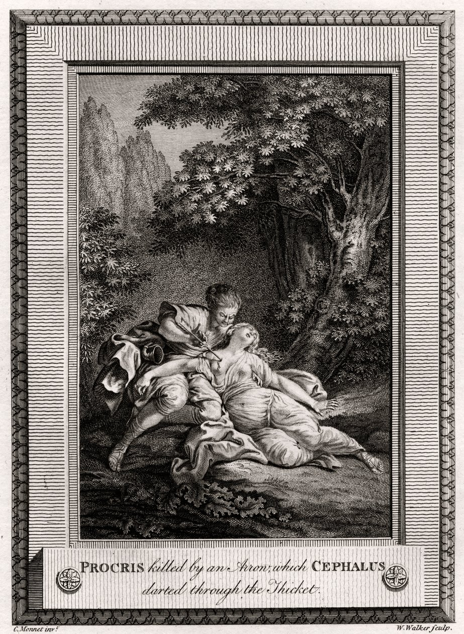 Procris asesinada por una flecha que Céfalo lanzó a través del matorral, 1775 de W. Walker