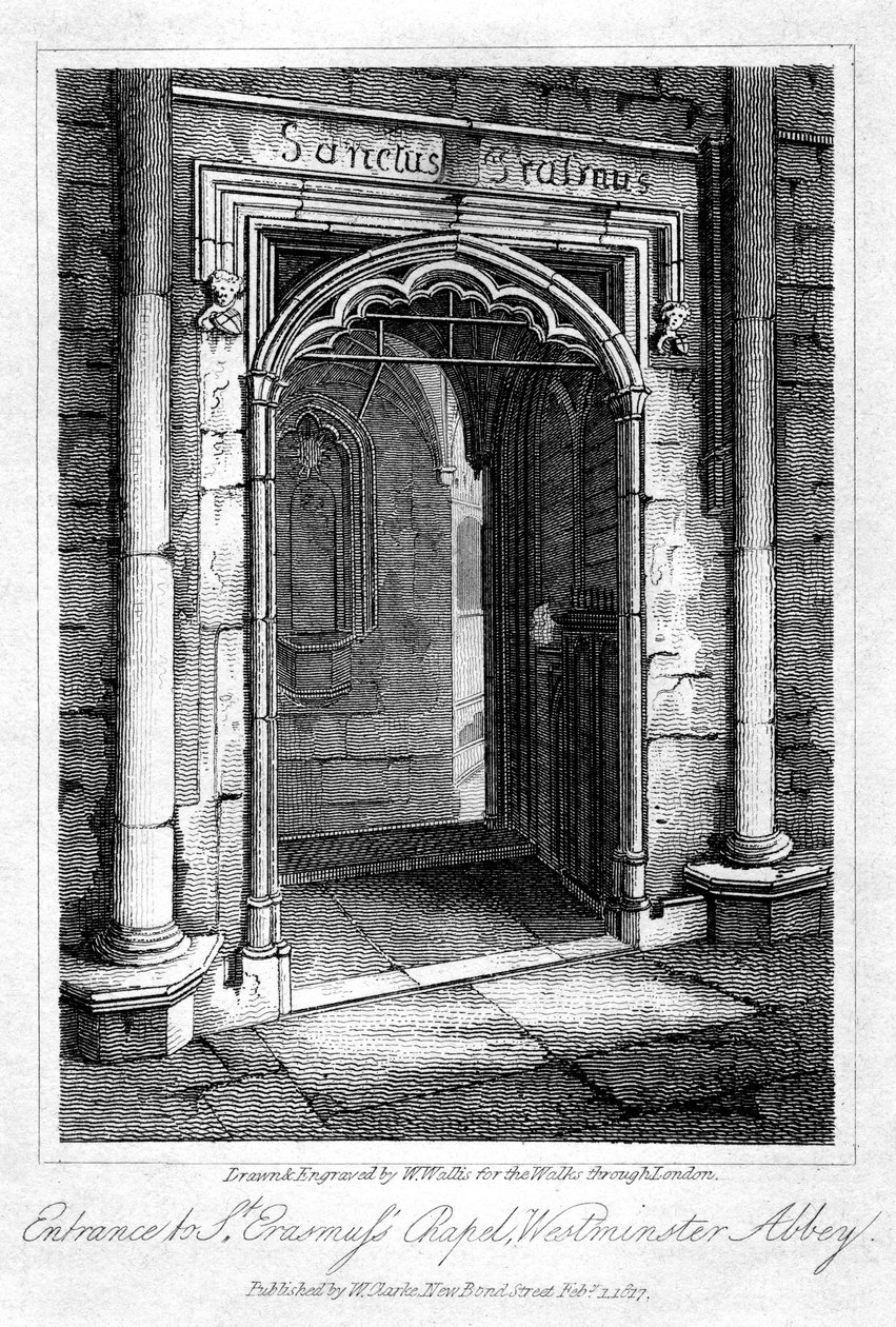 Entrada a la Capilla de San Erasmo, Abadía de Westminster, Londres, 1817 de W. Wallis