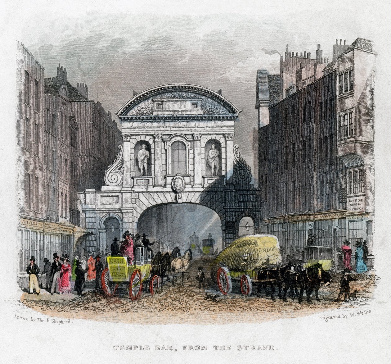 Temple Bar, desde el Strand, Londres, 1829 de W. Wallis