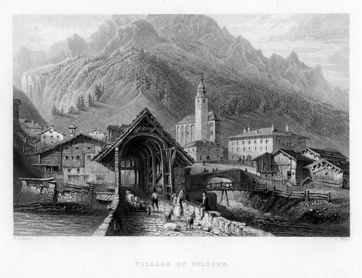 Pueblo de Splugen, Suiza, 1834 de W. Wallis