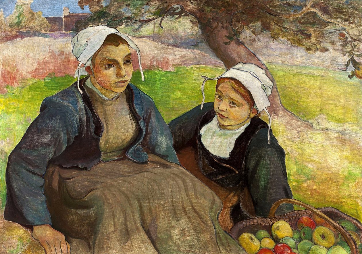 Dos mujeres bretonas con una cesta de manzanas de Władysław Ślewiński