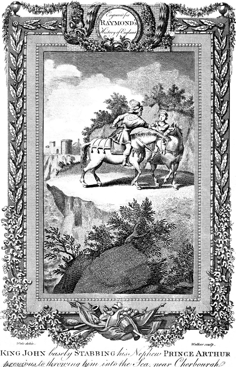 El rey Juan 1167-1216 apuñalando a su sobrino el príncipe Arturo, siglo XIX de Walker