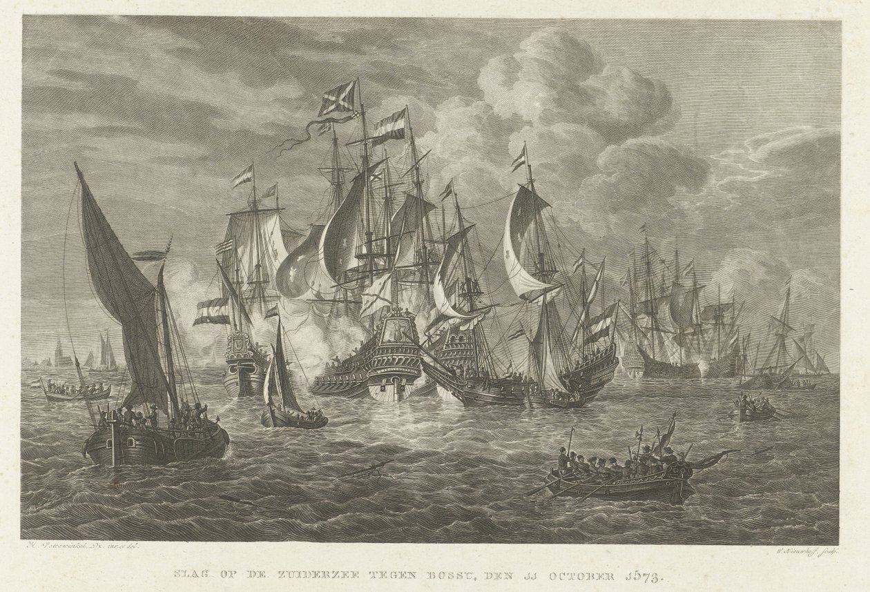 La batalla del Zuiderzee contra Bossu, 1573 Batalla de Zuiderzee contra Bossu, 11 de octubre de 1573 (título sobre objeto) de Walraad Nieuwhoff