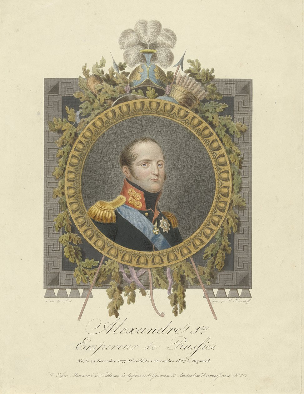 Retrato del Emperador Alejandro I 1777-1825, 1825 de Walraad Nieuwhoff