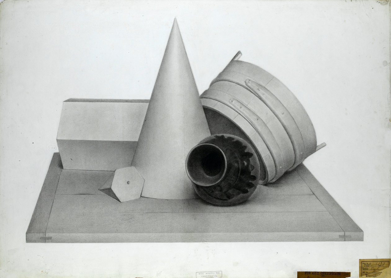 Naturaleza muerta con modelos geométricos y un jarrón de Walter Bonner Gash