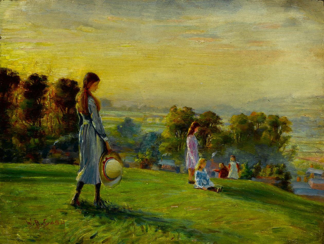 Estudio para ?Niños jugando en los campos al atardecer? de Walter Bonner Gash