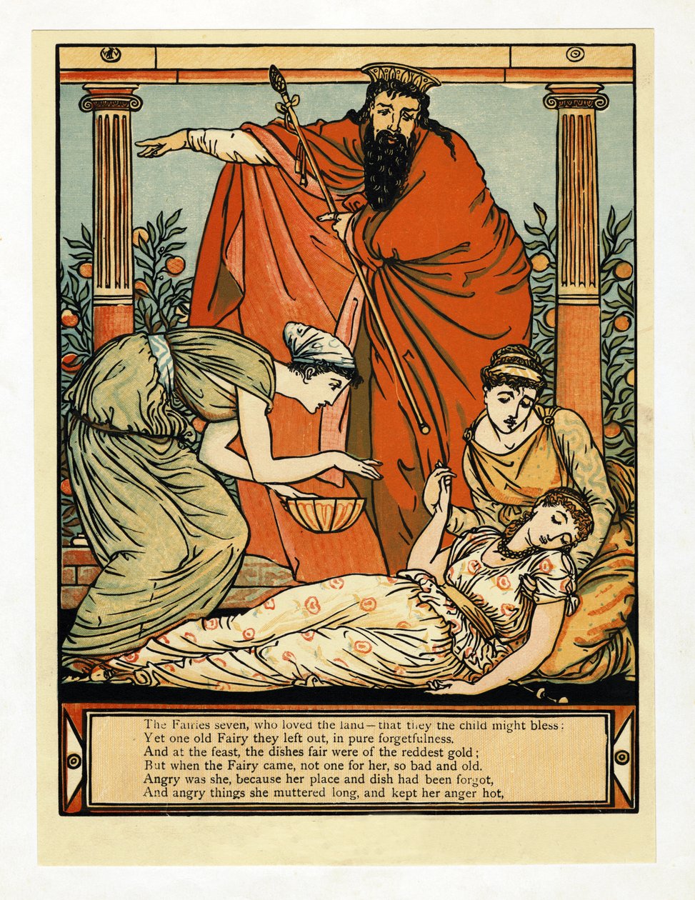 Y cae en un sueño como la muerte, del libro de imágenes de Barba Azul, pub. 1879 de Walter Crane