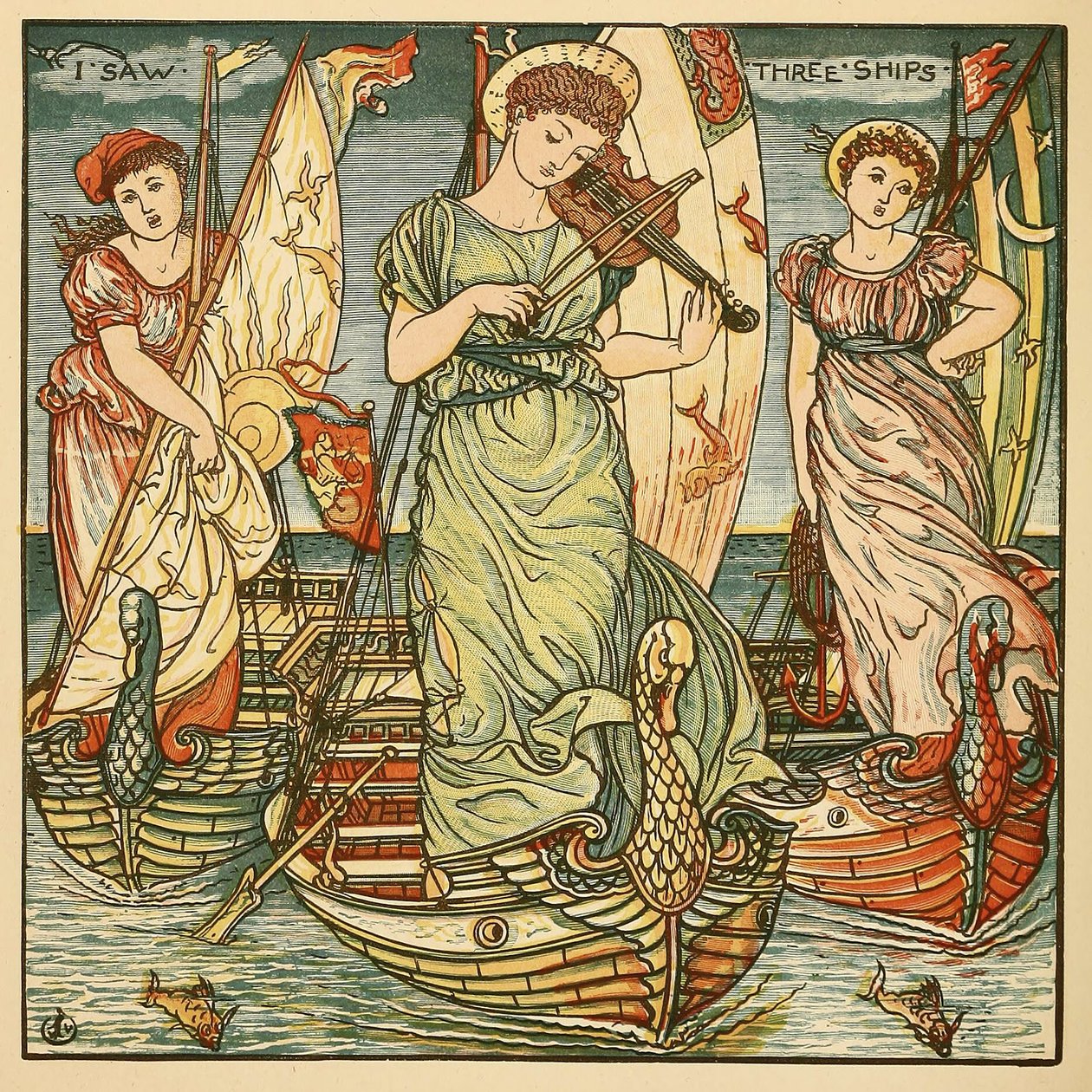 Vi tres barcos, del libro de pinturas de Walter Crane, pub. 1889 de Walter Crane