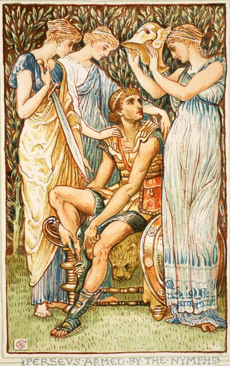 Perseo armado por las ninfas, ilustración de 