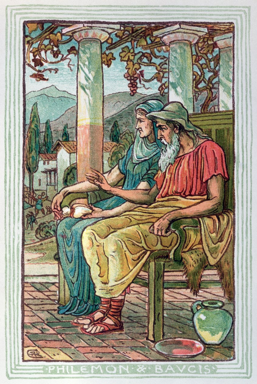 Filemón y Baucis, de un libro sobre leyendas y mitología griega, publicado en Londres en 1910 de Walter Crane