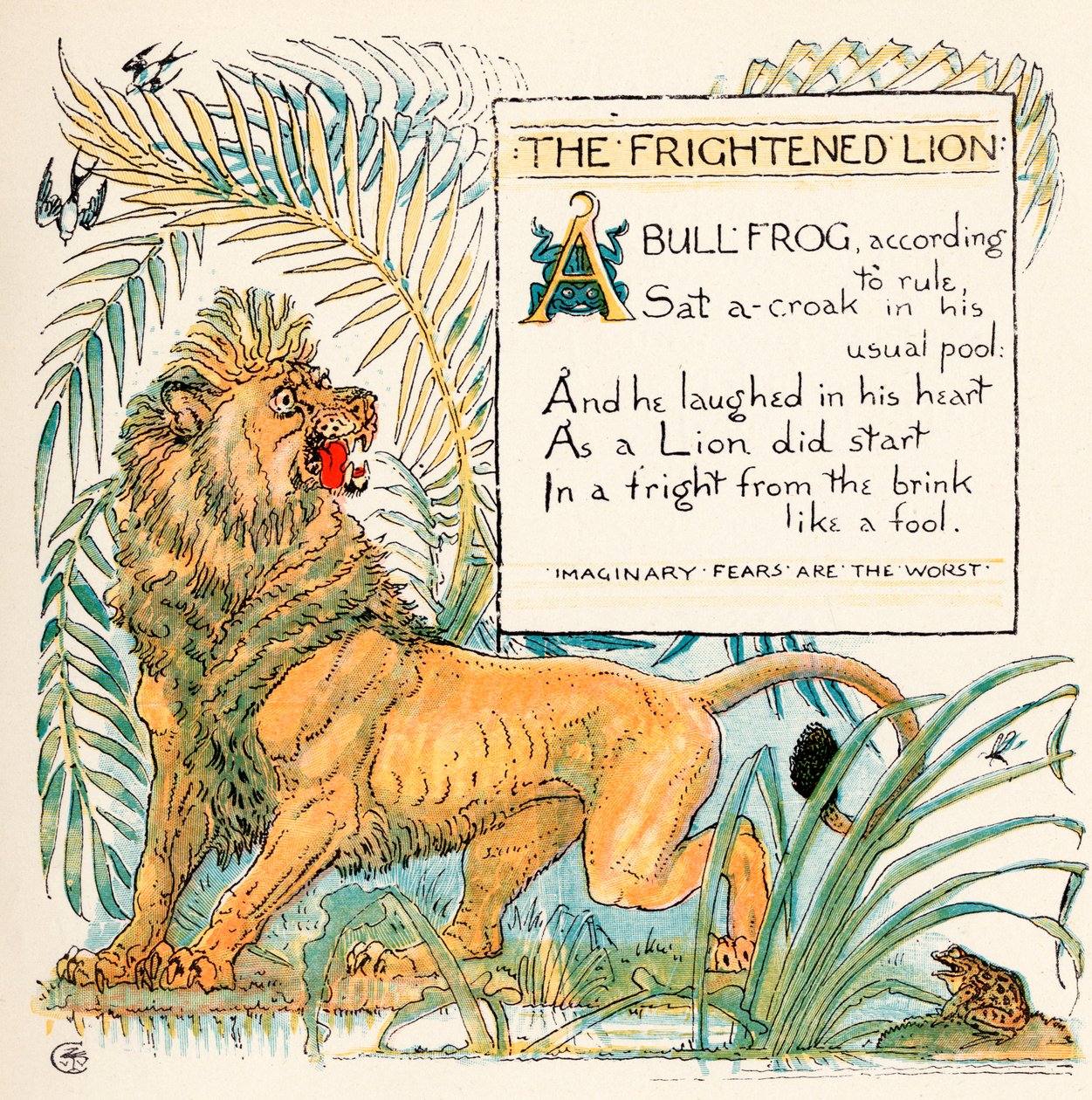 El león asustado, ilustración de 
