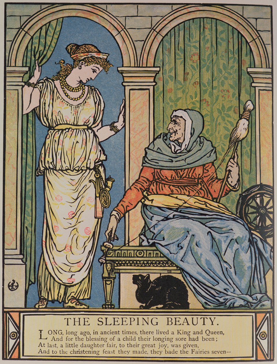 La princesa y la anciana con la rueca, ilustración para 