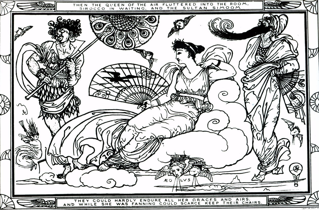 Entonces la Reina del Aire revoloteó en la habitación, Siroco en espera, y el Sultán Simoom de Walter Crane