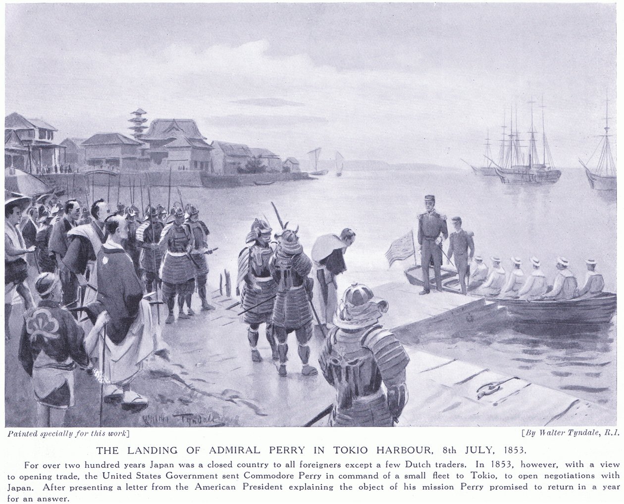 El desembarco del almirante Perry en el puerto de Tokio en 1853 de Walter Frederick Roofe Tyndale