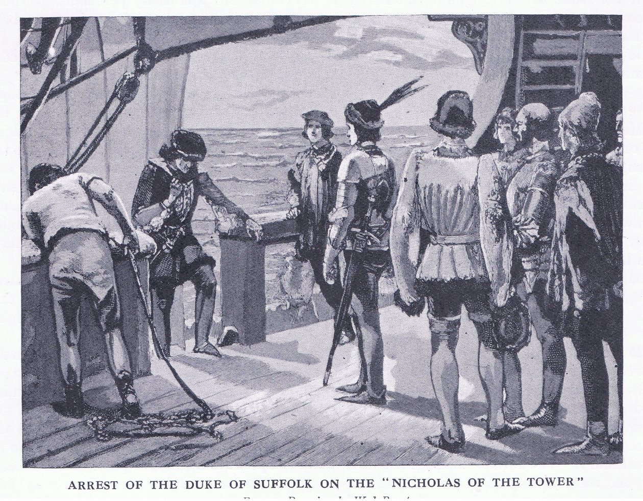 Arresto del Duque de Suffolk en el Nicholas of the Tower, de Cassells History of the British People publicado por la Waverley Book Company Limited, c.1940 de Walter Paget