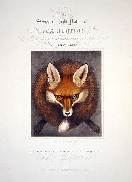 Página de título de, Una serie de ocho placas de caza del zorro, dedicada al duque de Beaufort, grabada por Henry Alken (1785-1851), 1833 de Walter Parry after Hodges