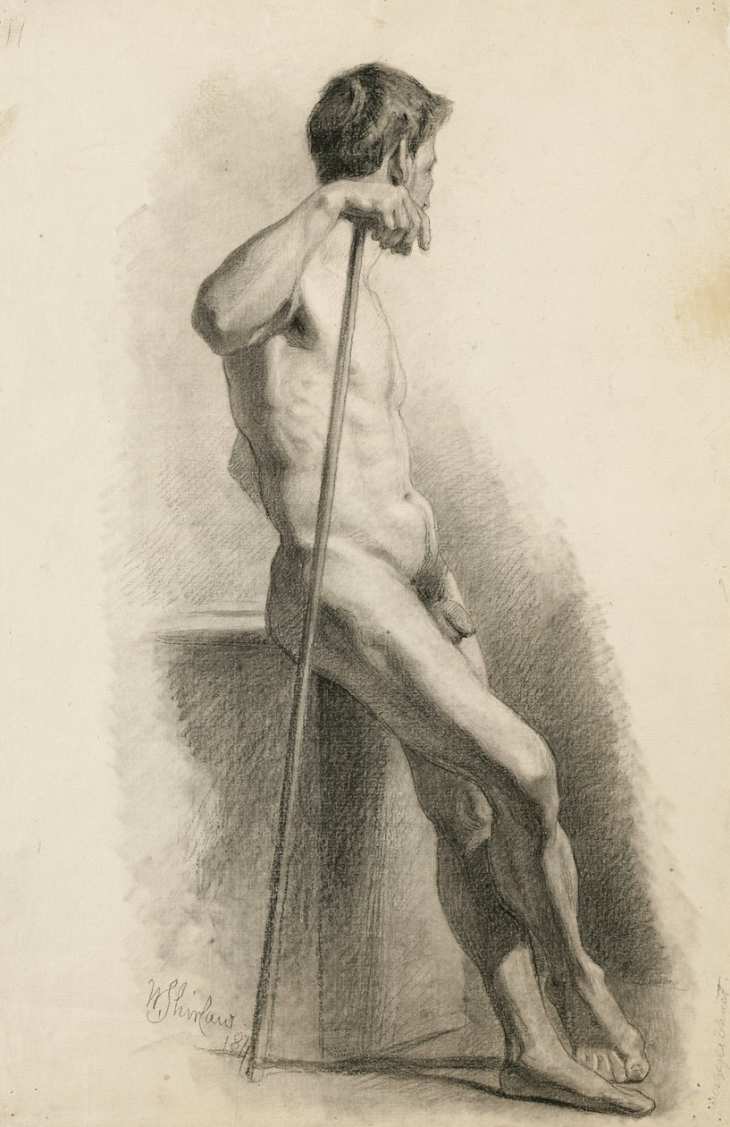 Estudio de desnudo masculino con bastón, vista lateral, 1871 de Walter Shirlaw