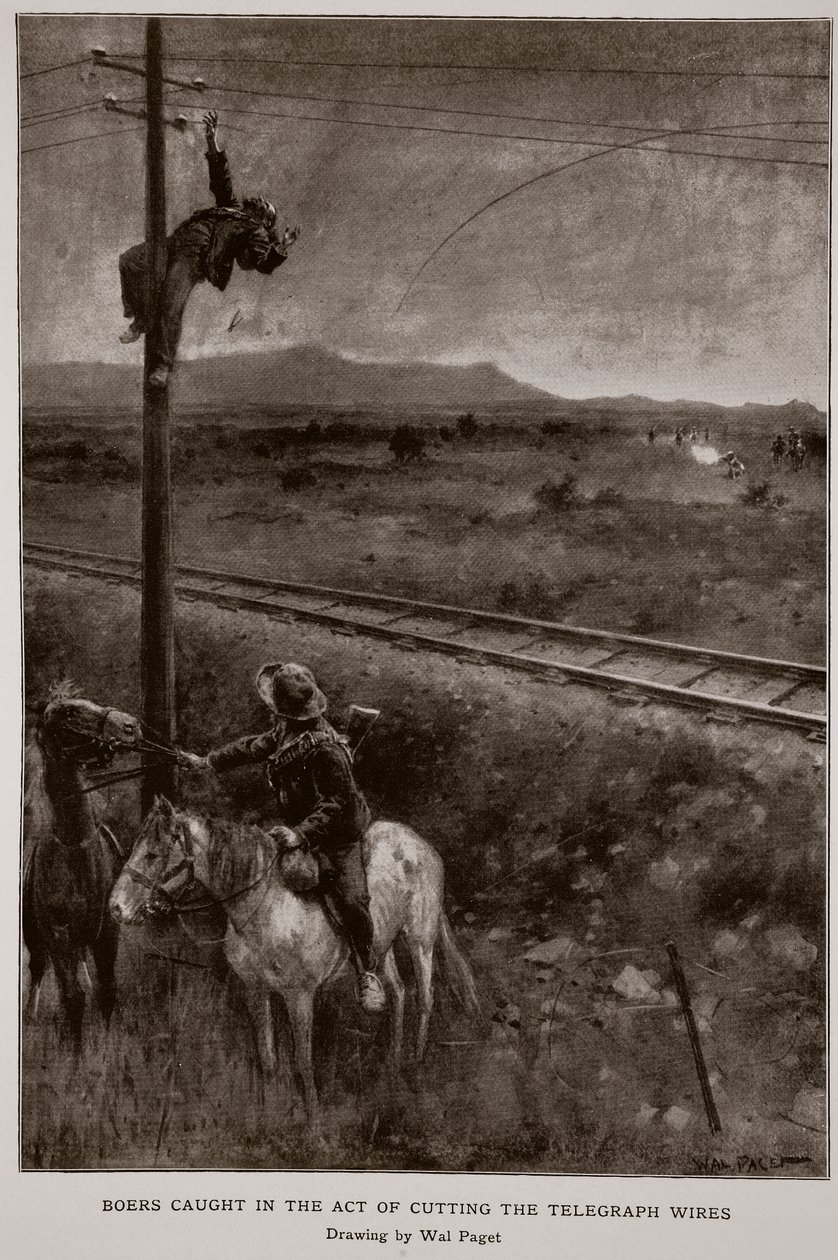 Bóers atrapados cortando los cables del telégrafo de Walter Stanley Paget