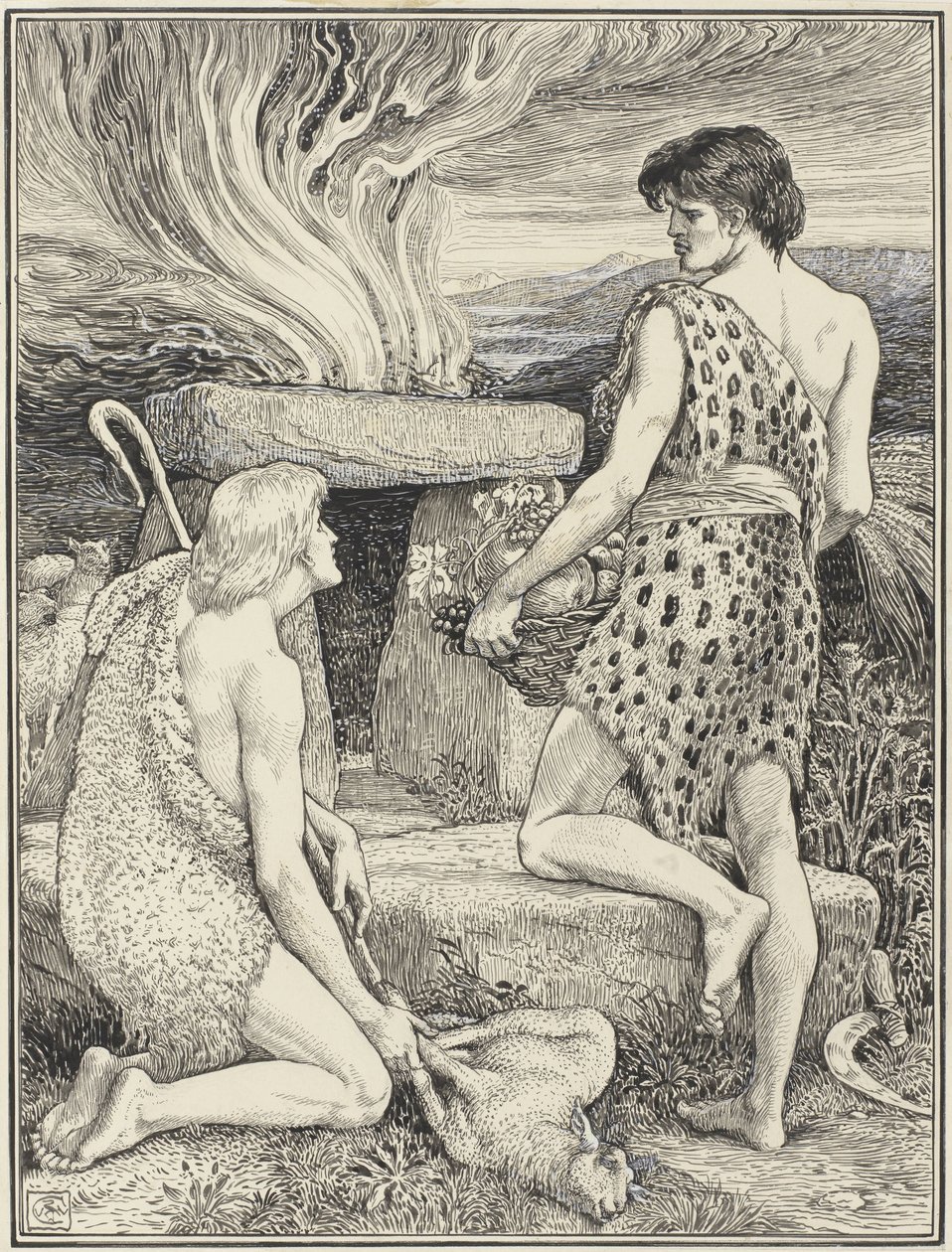 Caín y Abel de Walter Crane (signed by artist)