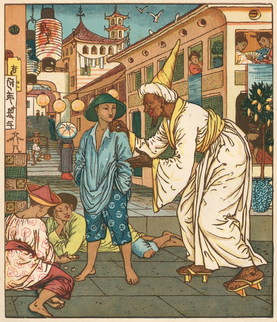 Libro ilustrado de Aladino, Las mil y una noches, 1878 (ilustración) de Walter Crane