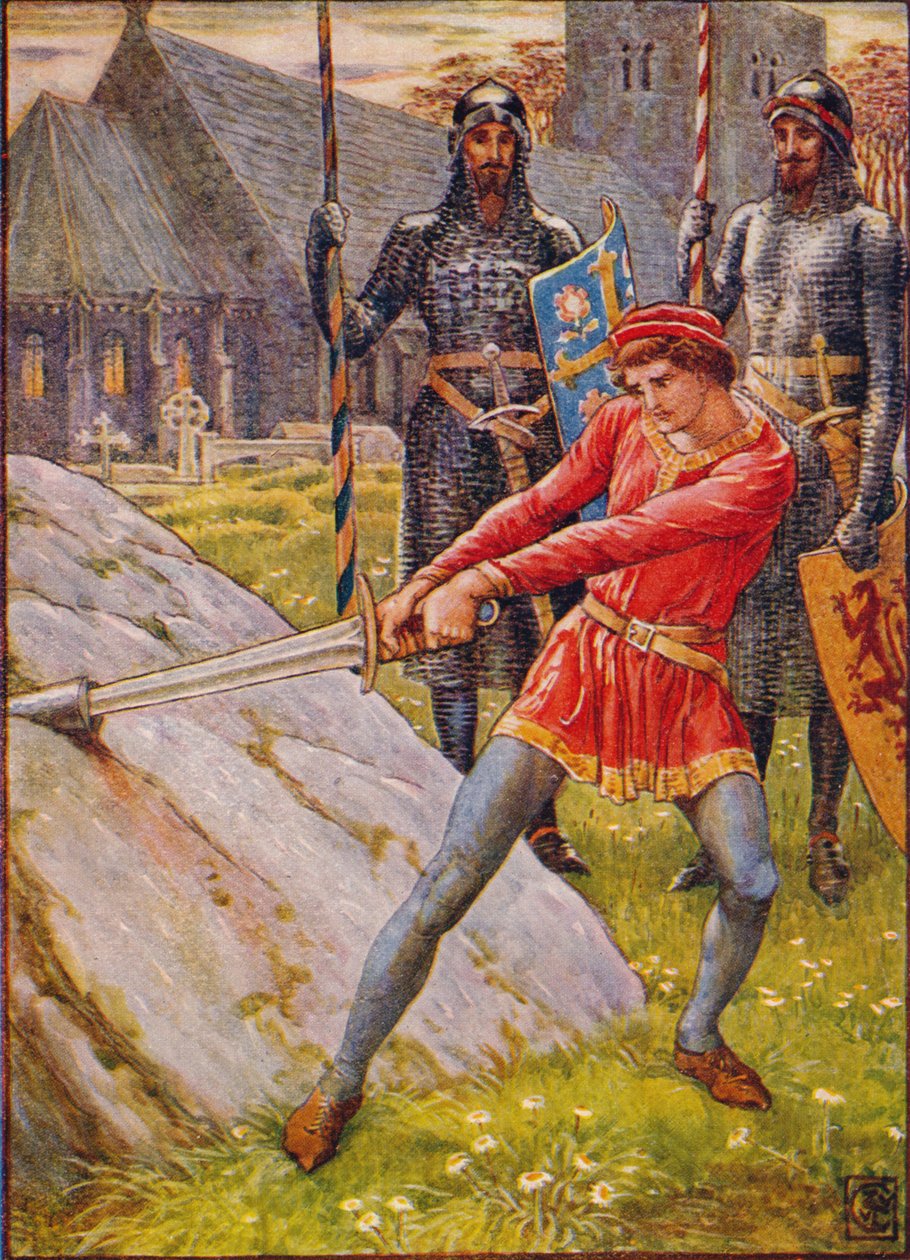Arturo Saca la Espada de la Piedra de Walter Crane