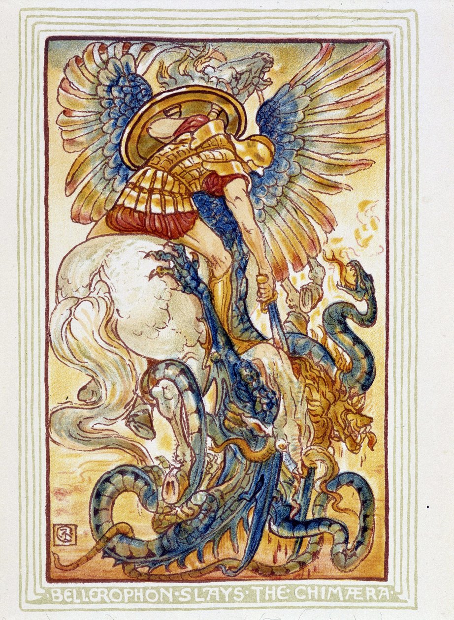 Belerofonte combate las quimeras - en “A wonder book for girls and boys”, il. por Walter Crane de Walter Crane