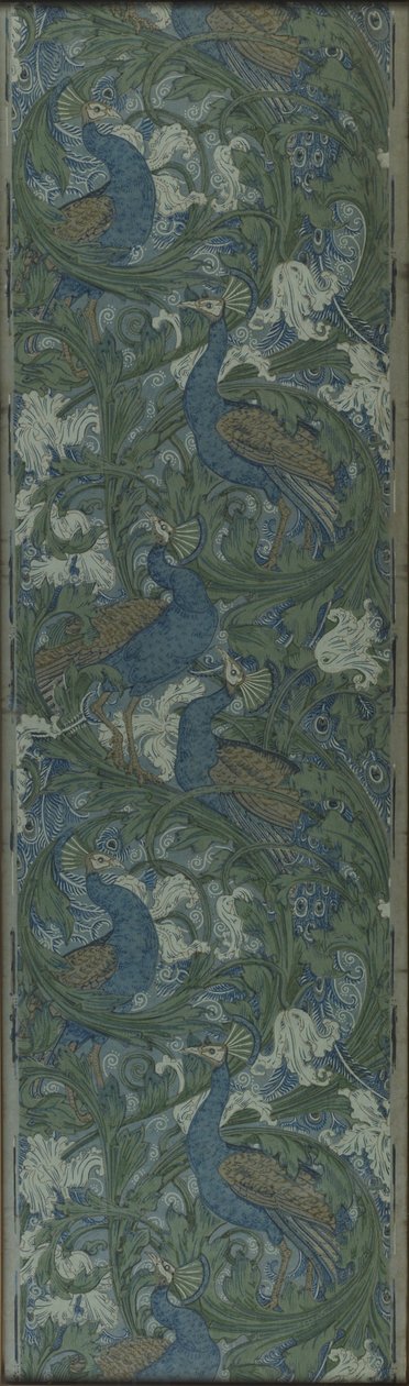 Panel recortado de papel pintado de higos y pavos reales, c.1895 (papel impreso en bloque) de Walter Crane