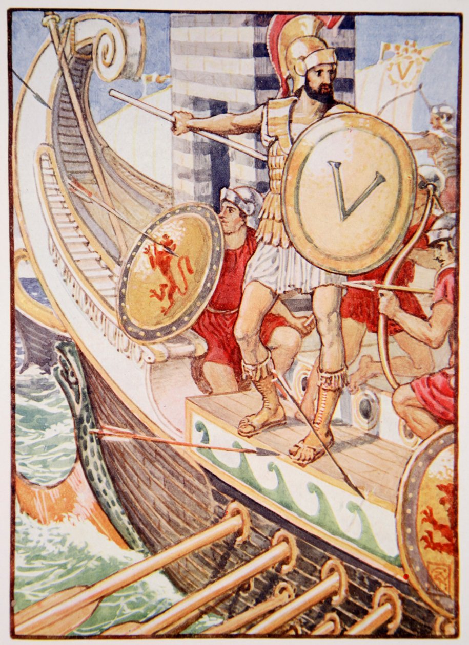 Se convirtió en un blanco para cada flecha, ilustración de La Historia de Grecia por Mary Macgregor de Walter Crane