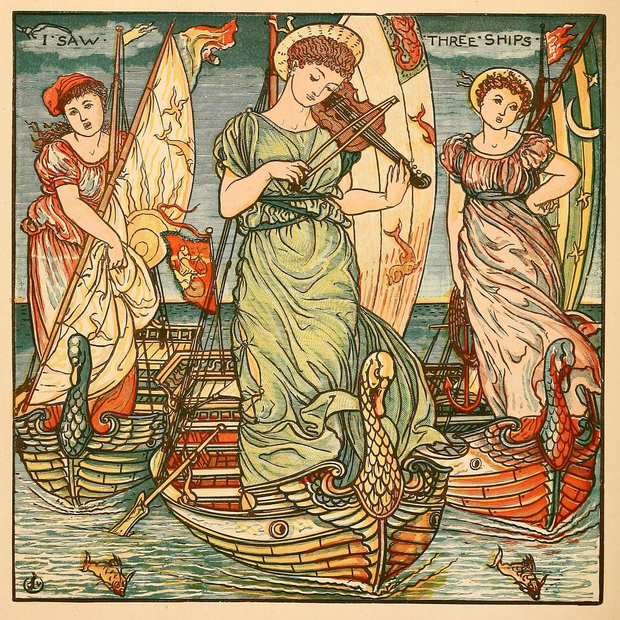 Vi tres barcos, del libro de pinturas de Walter Crane, pub. 1889 de Walter Crane
