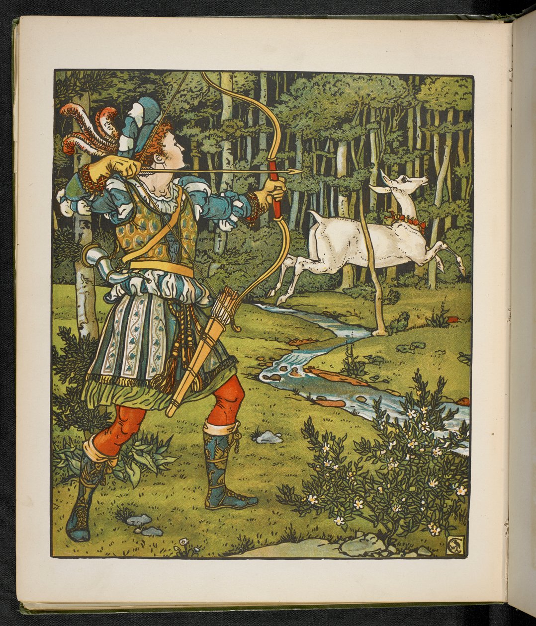 Ilustración del cuento La cierva en el bosque. de Walter Crane