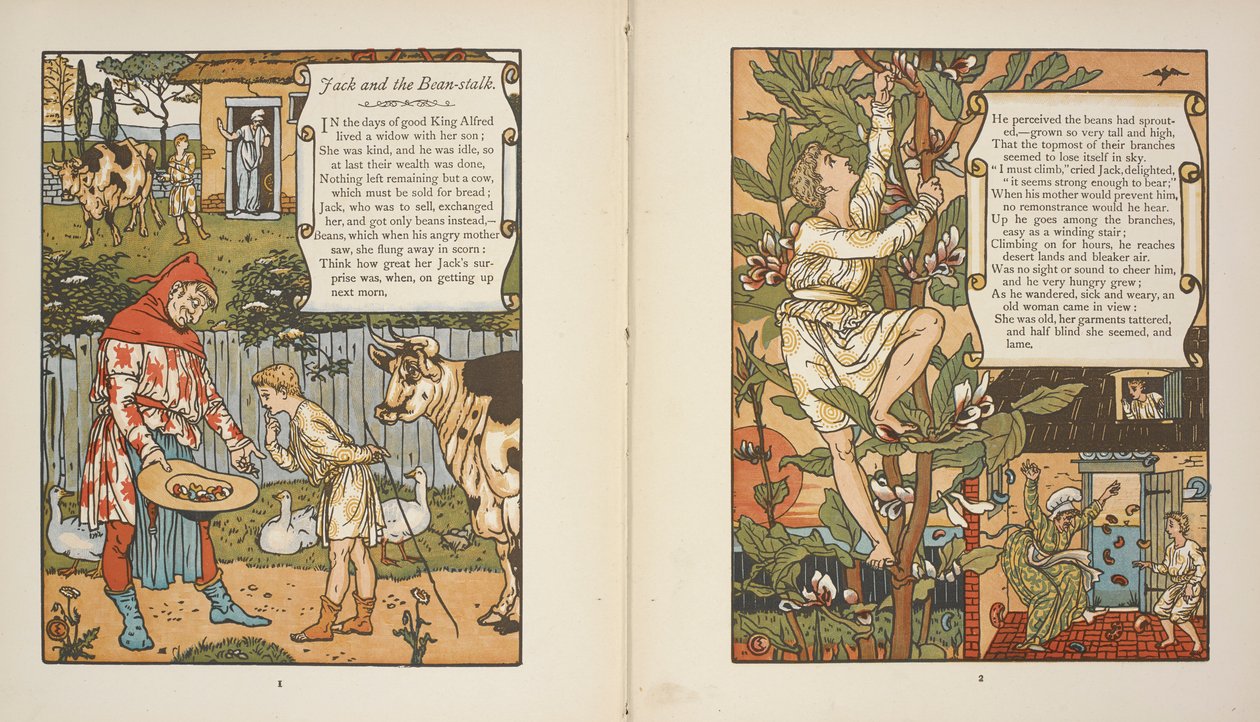 Ilustraciones para el cuento "Jack y las habichuelas". de Walter Crane