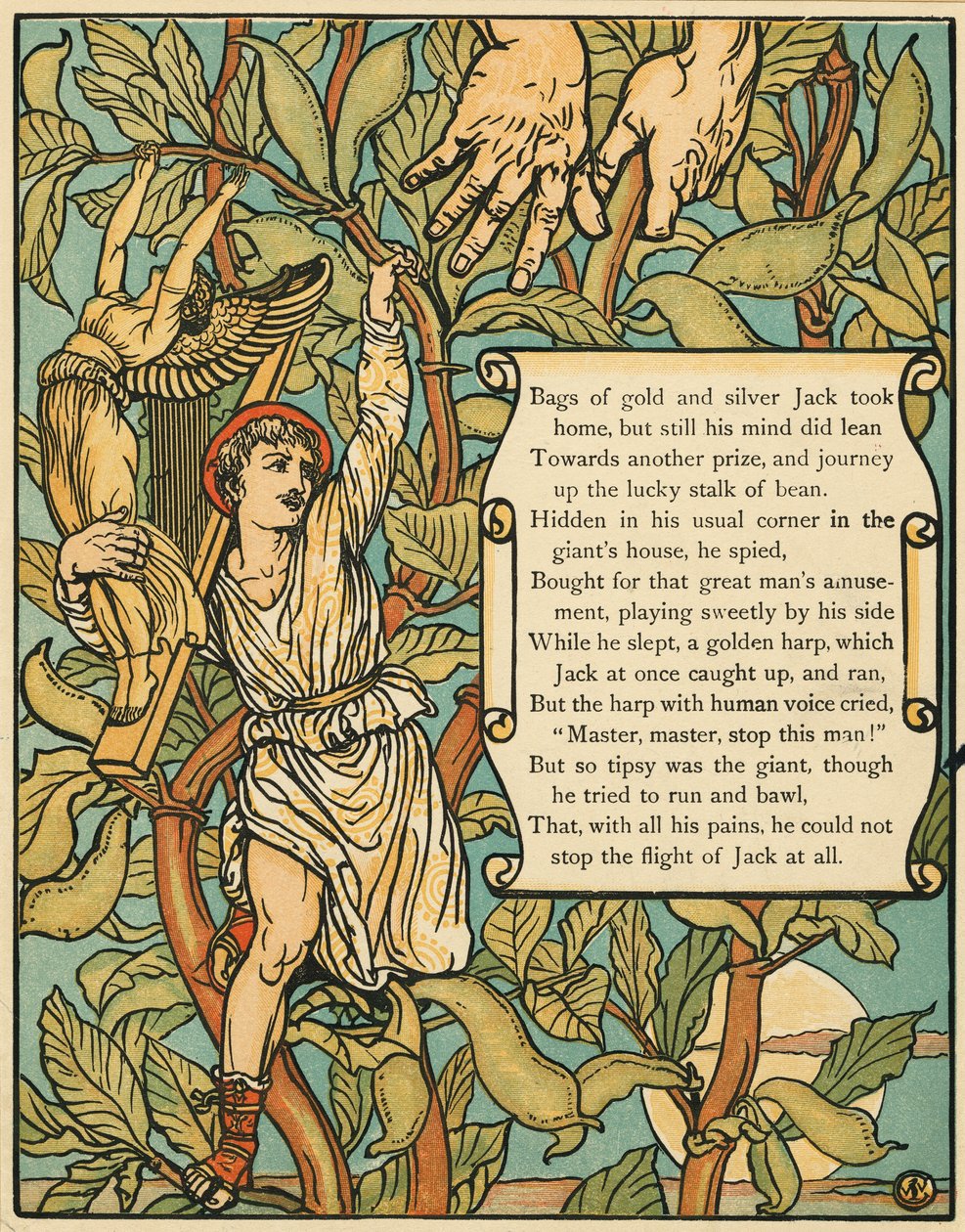 Jack descendiendo el Haba de Jack y las Habichuelas de Walter Crane