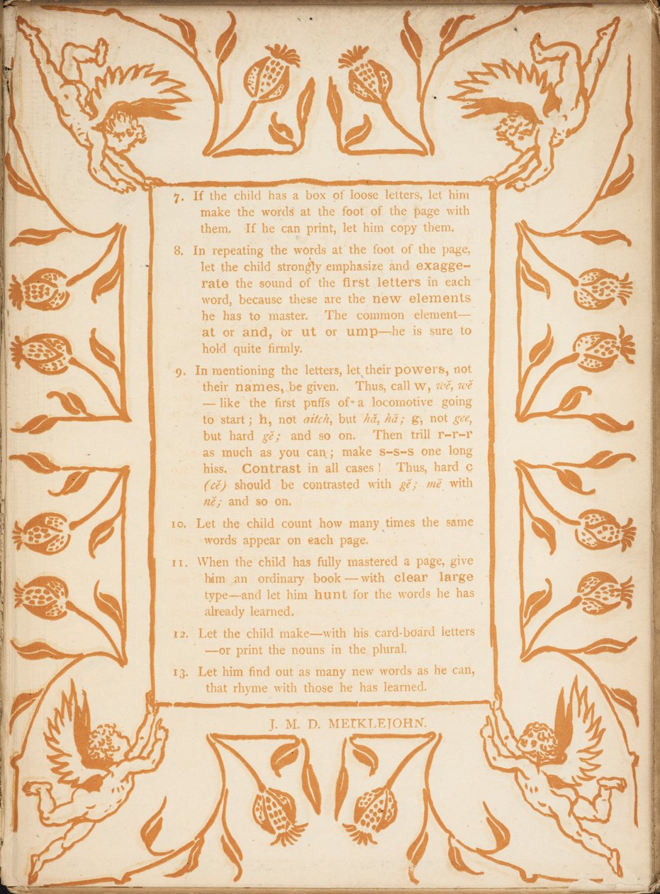 Método de enseñanza de la cartilla dorada. Bordes florales con querubines. de Walter Crane