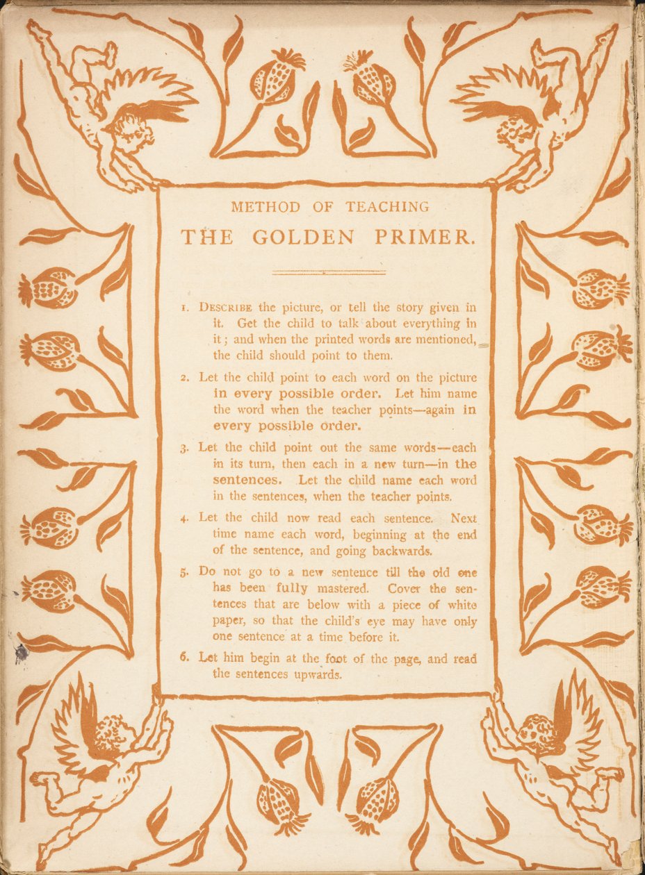 Método de enseñanza de la cartilla dorada. Bordura floral, con querubines. de Walter Crane