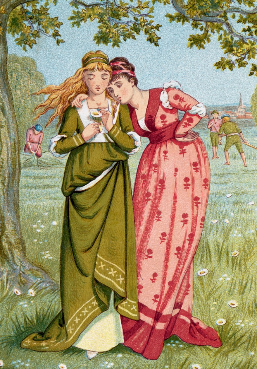 Edad Media: "Me quiere, no me quiere" Una joven deja una margarita para saber si el hombre del que está enamorada la quiere. Ilustración de Walter Crane (1845-1915) Colección privada de Walter Crane