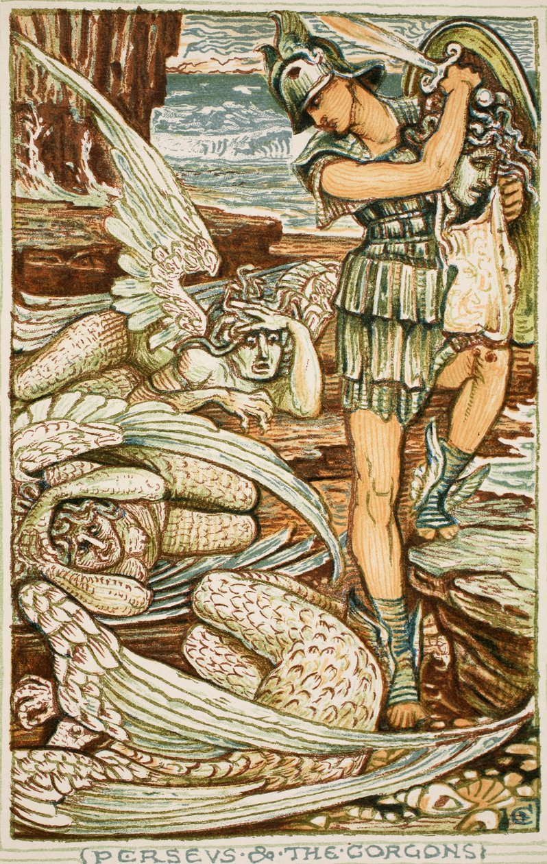 Perseo y las Gorgonas, ilustración de "A Wonder-Book for Girls and Boys" de Nathanial Hawthorne de Walter Crane