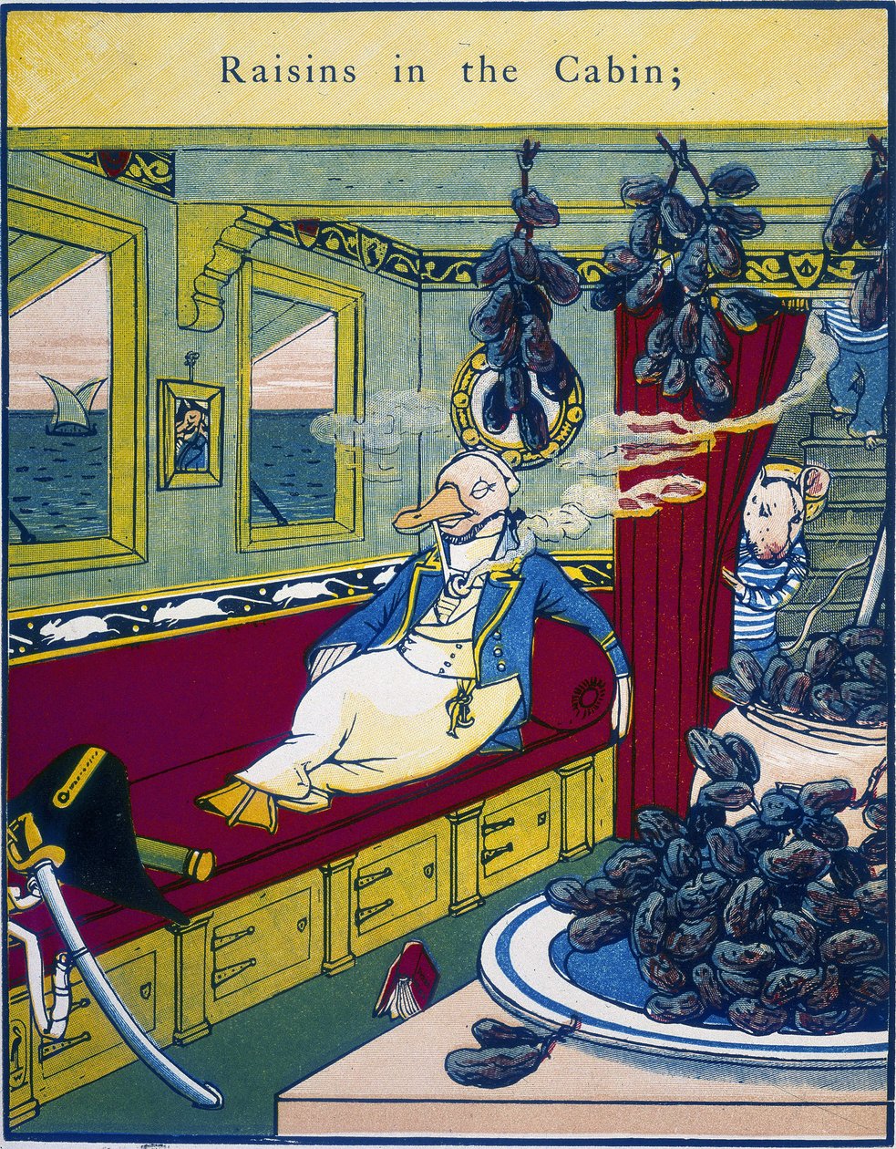 "Grapes in the Cabin", escena en un camarote de barco con un racimo de uvas en primer plano - en "Routledge