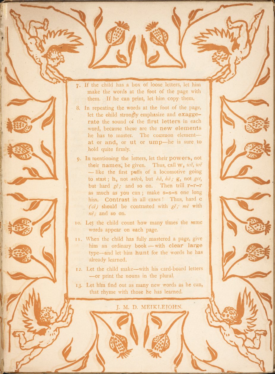 Instrucciones de lectura para un niño. Una cenefa floral, con querubines. de Walter Crane
