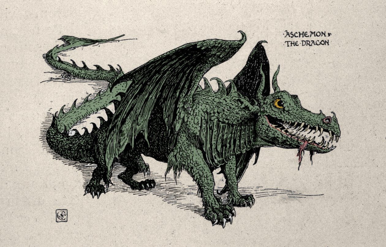 Representación del dragón mitológico Ashchemon (Dibujo de Walter Crane, 1899) de Walter Crane
