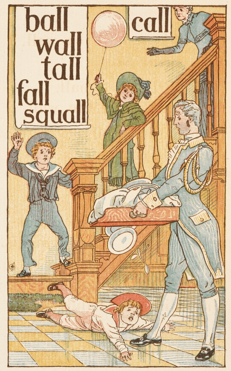 Palabras que riman acabadas en la letra L. Los niños y un mayordomo. La cartilla de oro. de Walter Crane