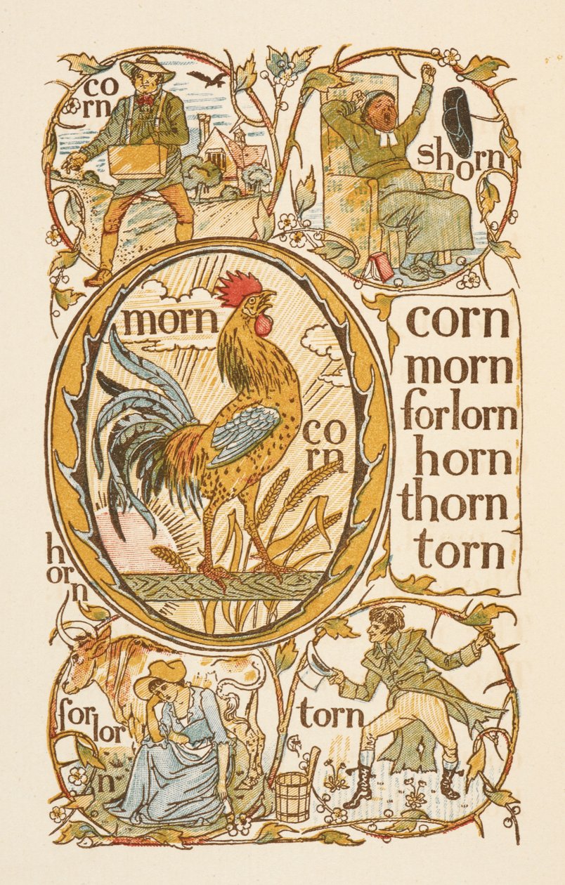 Palabras que riman acabadas en la letra N. Para ilustrar el uso de la letra O. La cartilla dorada. de Walter Crane
