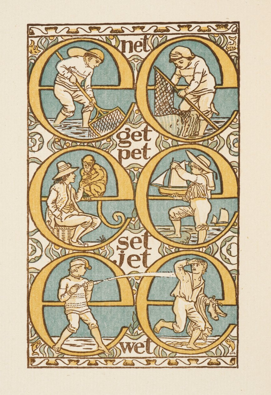 Palabras rimadas que ilustran el uso de la letra E. La cartilla dorada. de Walter Crane