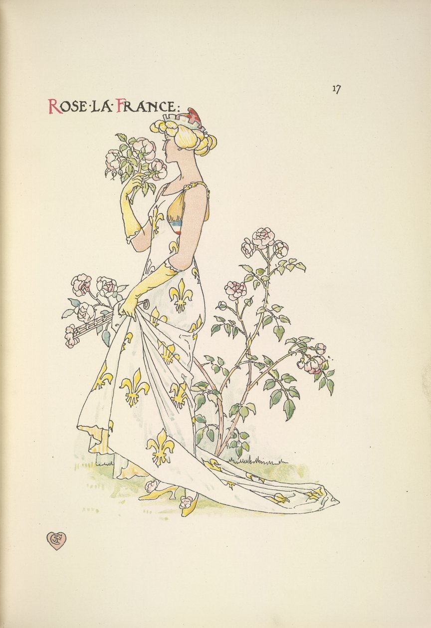 Rose La France. Una joven oliendo un ramo de flores de Walter Crane