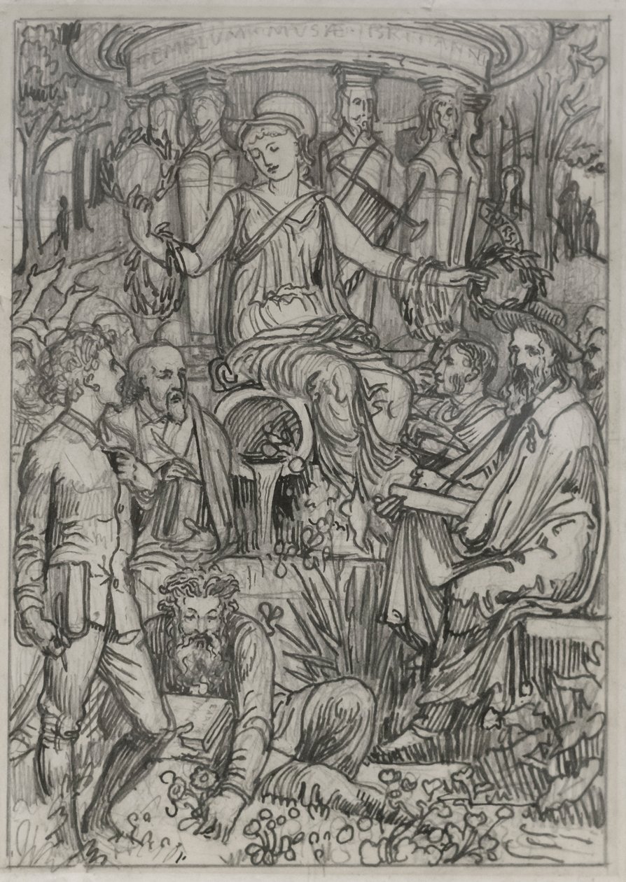 Boceto para la ilustración del frontispicio de "Living English Poets" (Poetas ingleses vivos) de Walter Crane