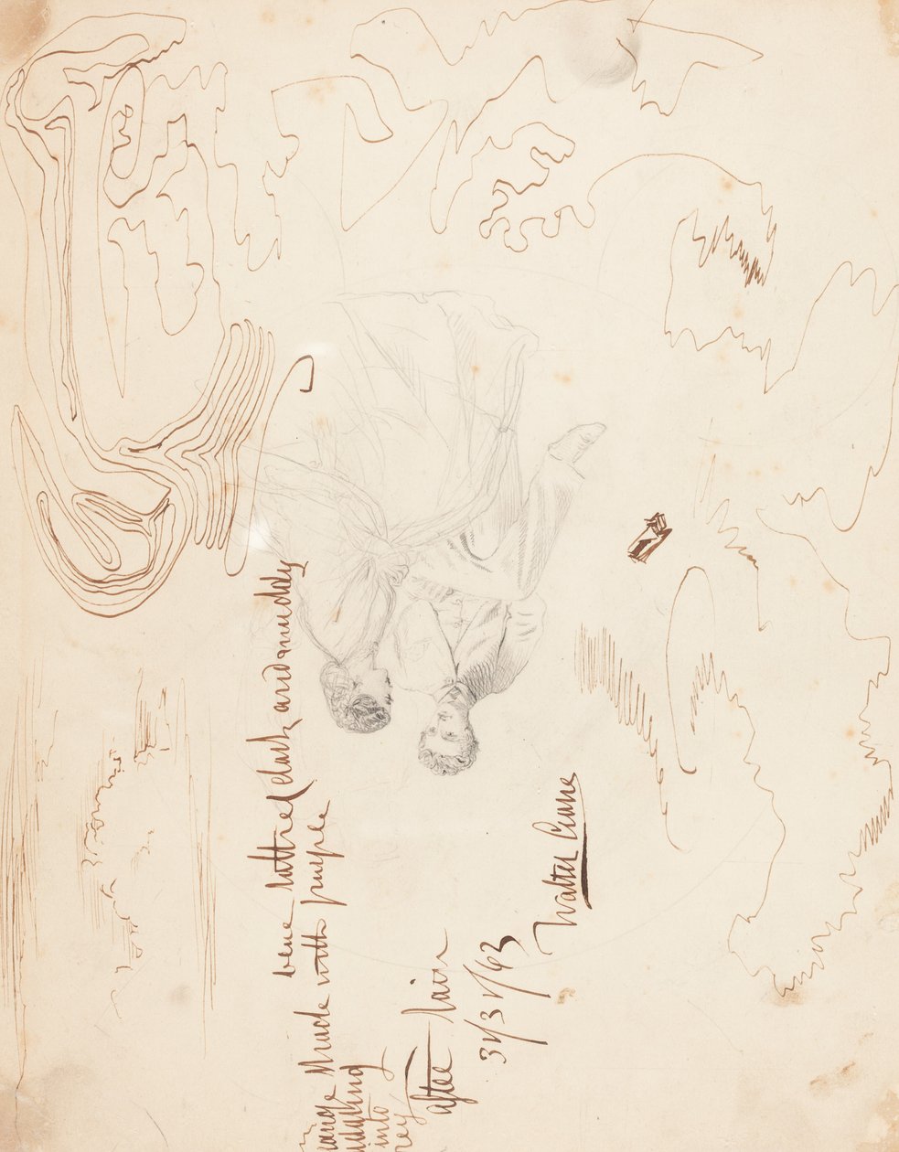 Boceto de una Pareja Sentada con Estudios de Nubes de Walter Crane