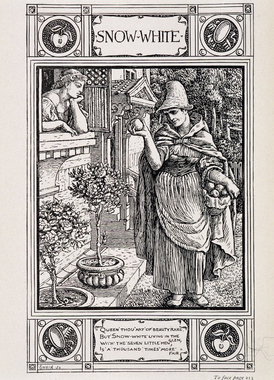 Blancanieves y la bruja atendiendo su manzana - en 